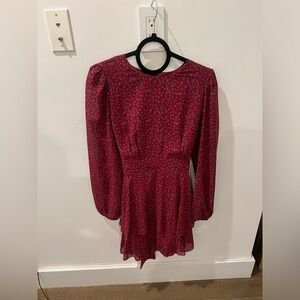 Dark pink long sleeve zip up dress with tie in back
